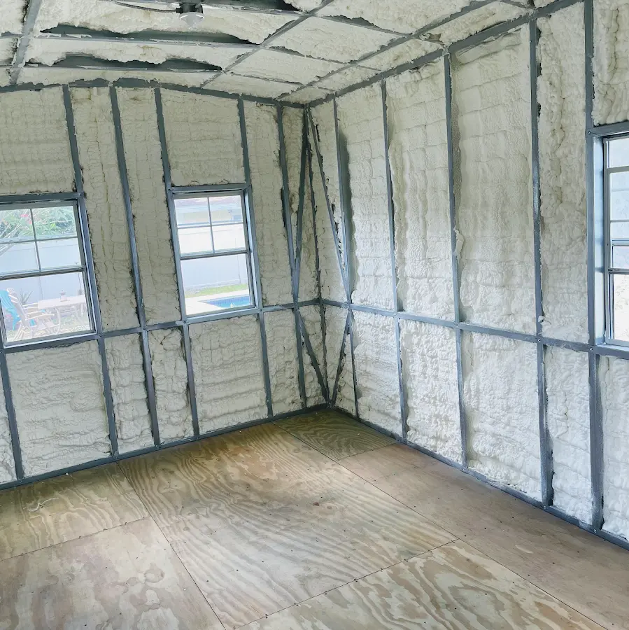Closed-cell spray foam insulation applied to wall cavities in a residential project in Greenwood Village